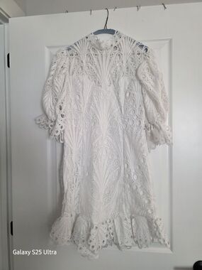 White Eyelet Lace Midi Dress - Women's Elegant Summer Dress